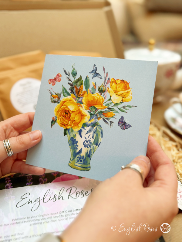 English Roses Mother's Day Letterbox Gift Roses in Vase Greetings Card