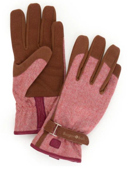 Ladies Red Tweed Gardening Gloves - Flat Image