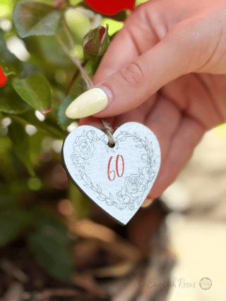 Small White hanging heart-shaped wooden gift tag keepsake saying '60' - Eco-friendly gift wrap from English Roses