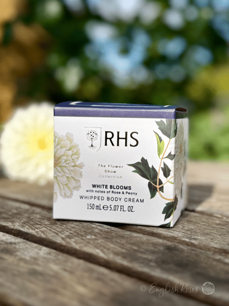 Body Cream - White Blooms Rose and Peony RHS The Flower Show Collection - Close up of the decorative box