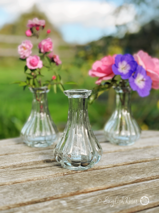 Recycled Glass Small Bud Vases with flowers - small bud vases for roses and wildflowers