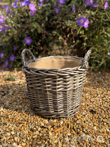 Willow Basket Planters Large L - Empty patio willow basket on a sunny patio area