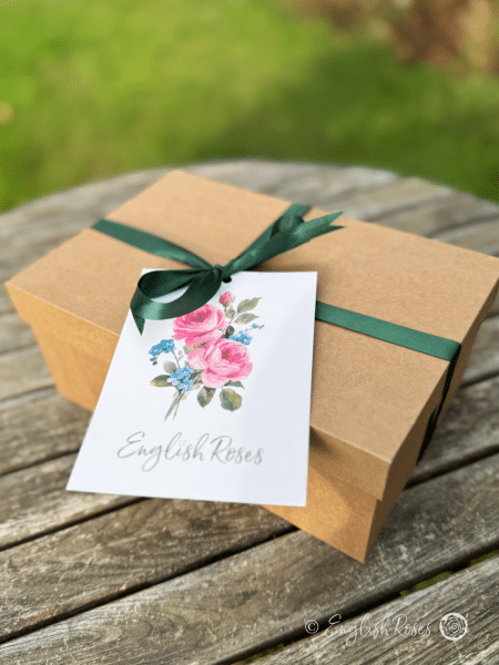 English Roses Skin Care Gift Box - Gift Wrapped eco-friendly box with ribbon and decorative gift message.
