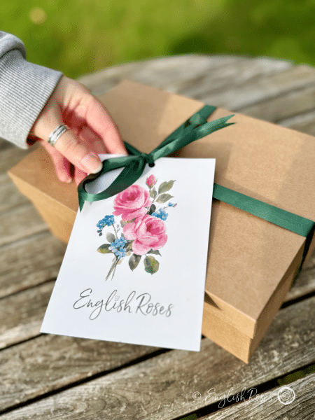 English Roses Skin Care Gift Box 3 - Gift Wrapped eco-friendly box with ribbon and decorative gift message.