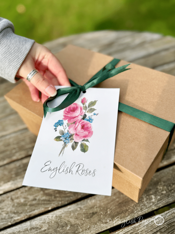 English Roses Skin Care Gift Box 3 - Gift Wrapped eco-friendly box with ribbon and decorative gift message.