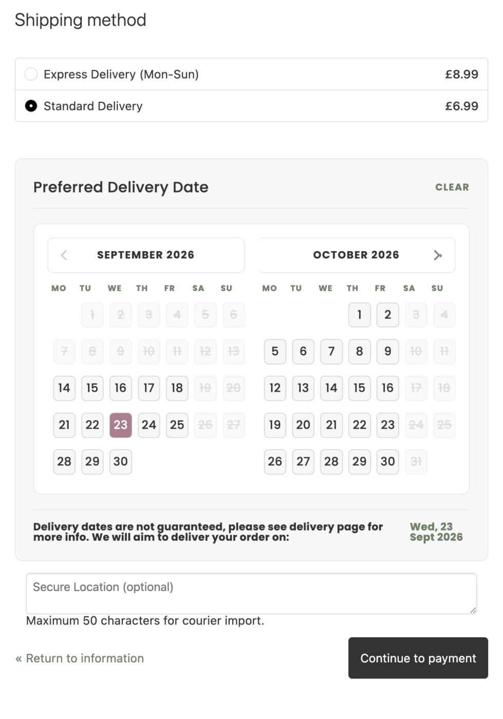 Delivery Option Box