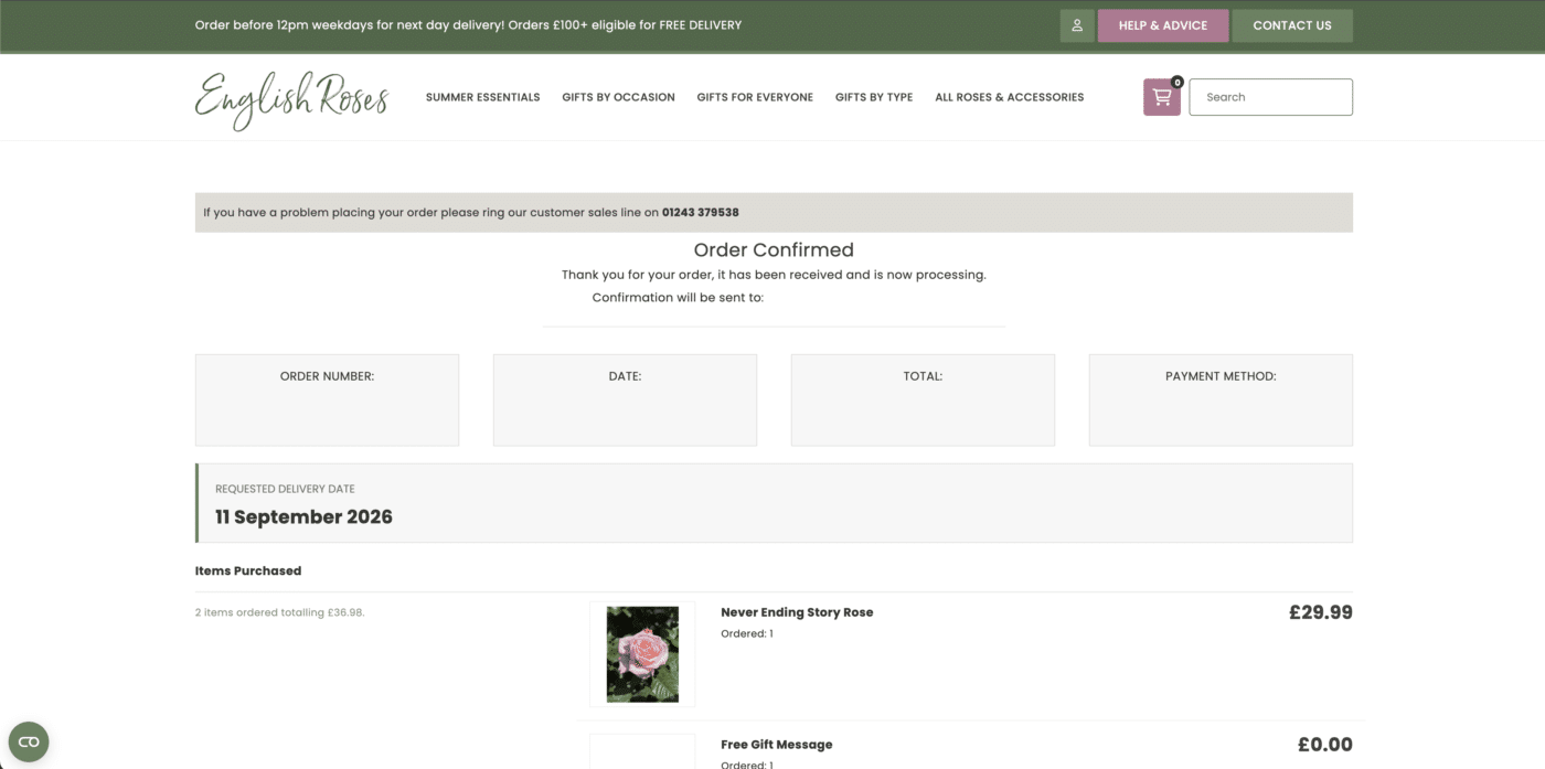 Order Confirmed Screen