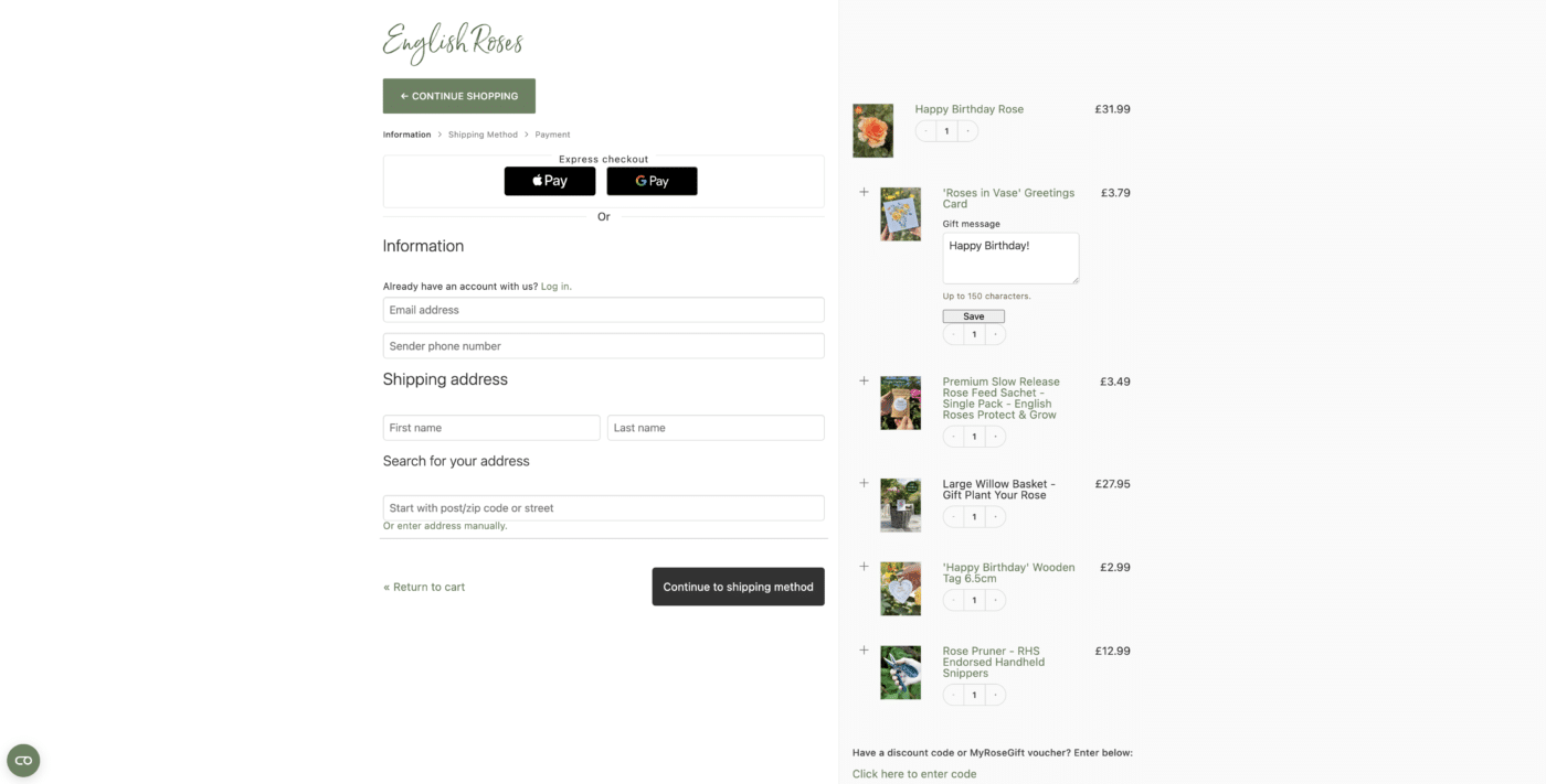 Order screen