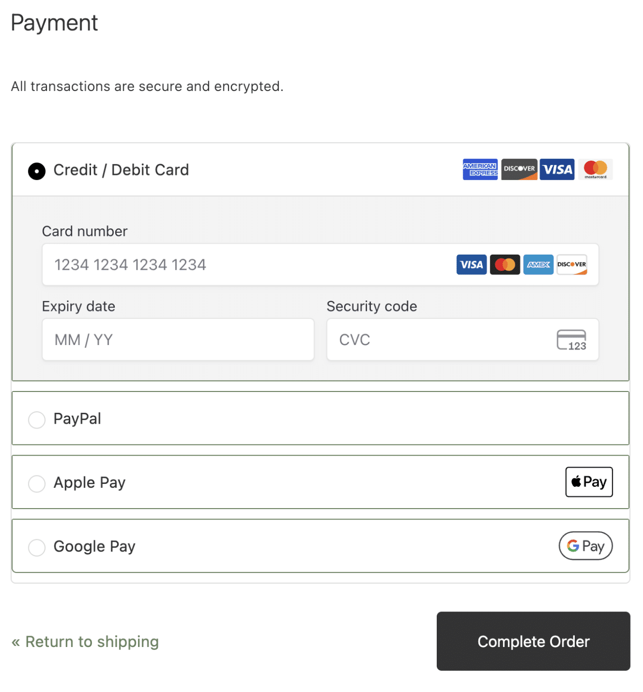 Payment Details Box